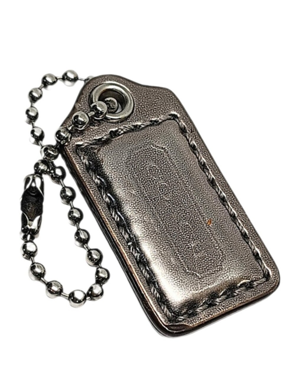 🖤 Coach 1.5" Metallic Dark Gunmetal Silver Mirrored Mini Charm Hangtag Keychain